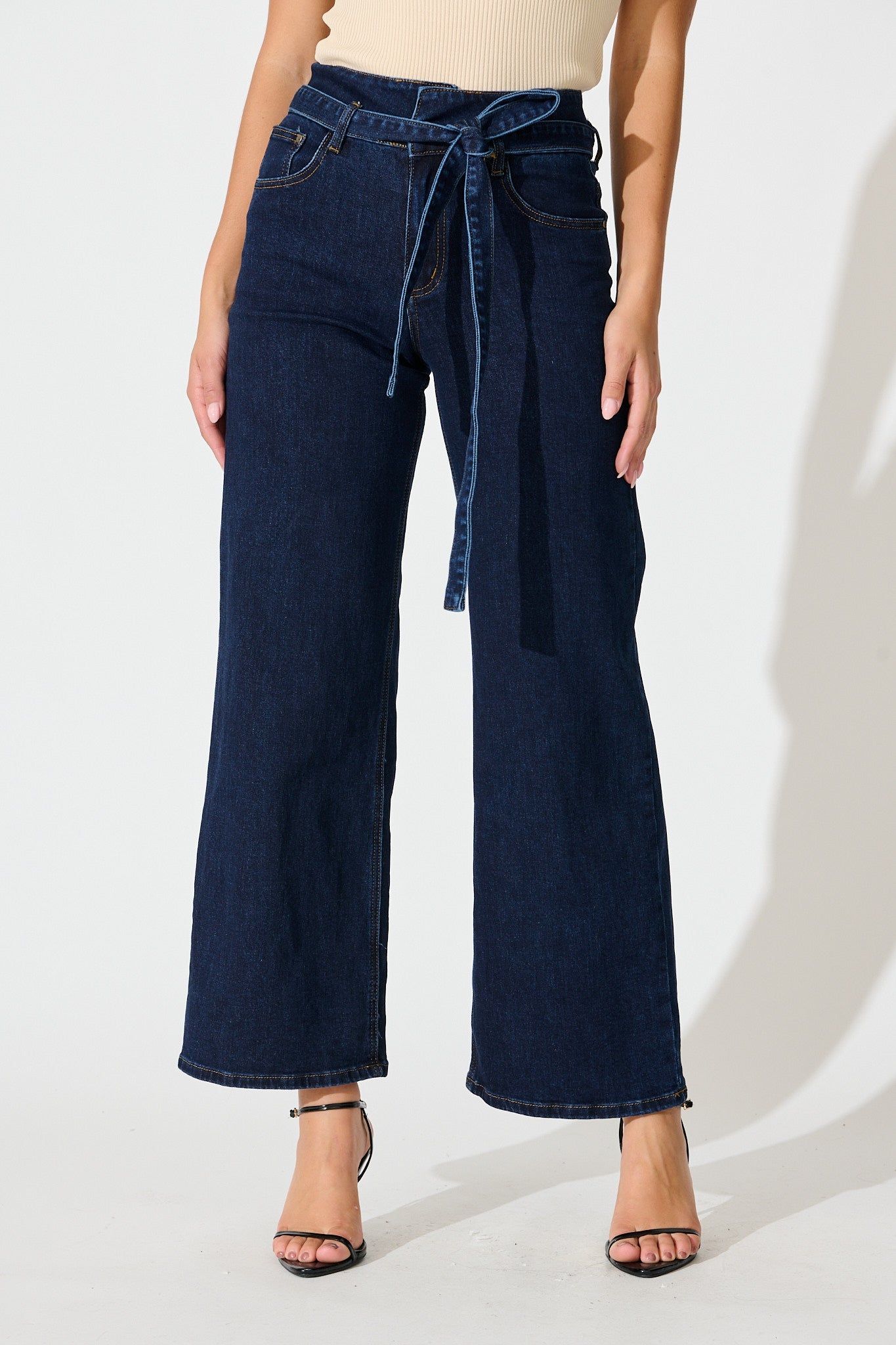 Danielle High Rise Wide Leg Jean in Dark Blue Denim