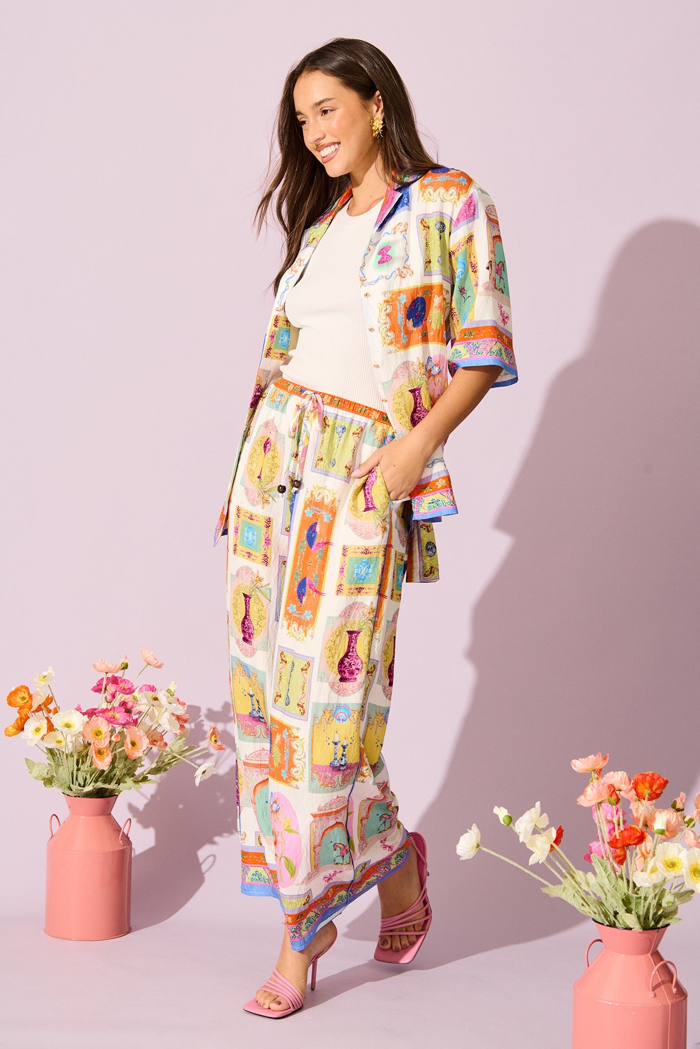 Oasis Shirt in Cream with Multi Conversational Print