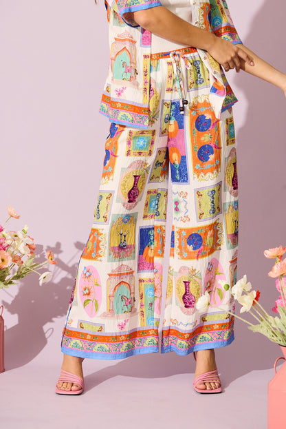 Santana Pant in Cream with Multi Conversational Print