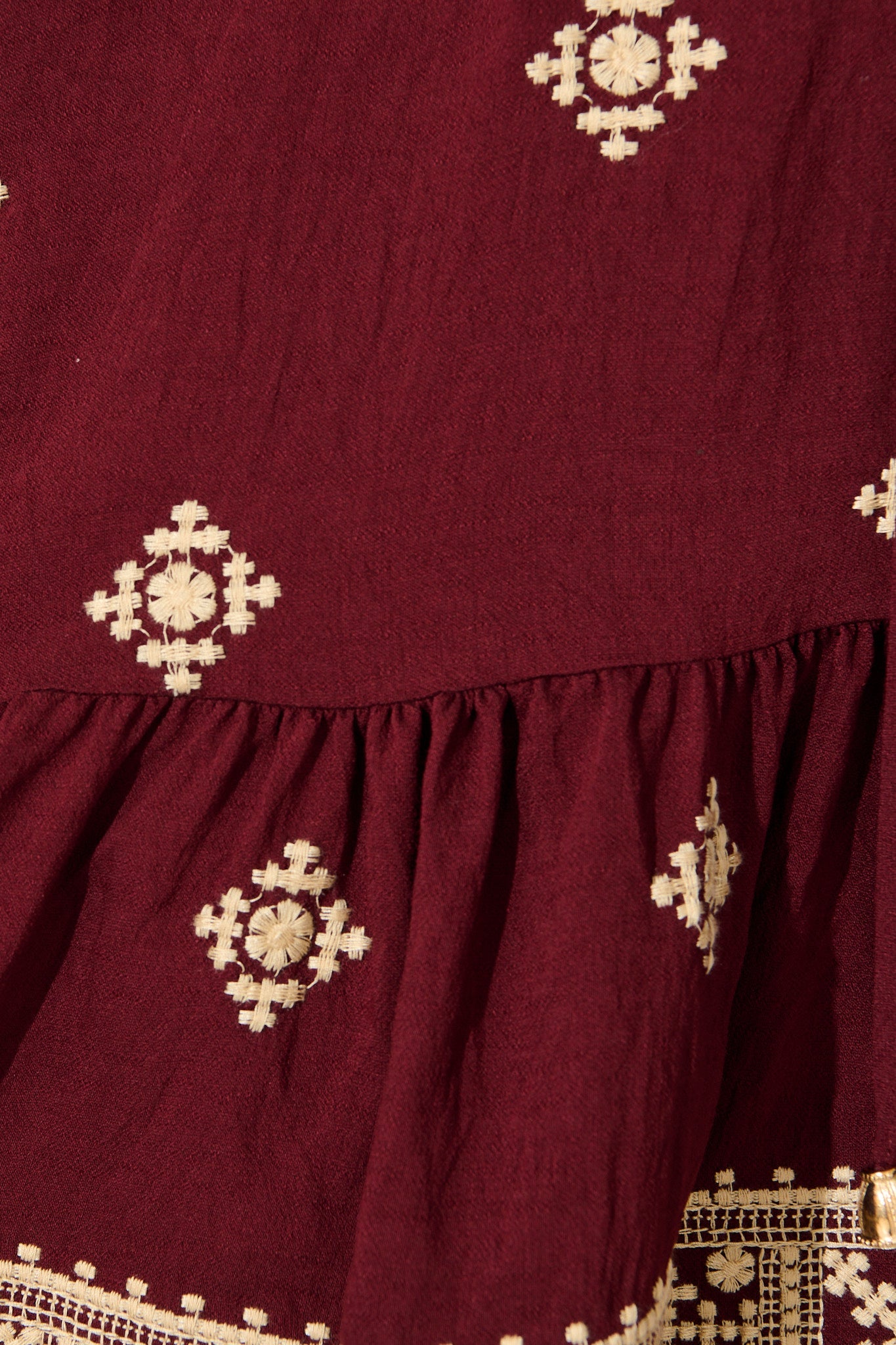 Byron Dress in Wine with Cream Embroidery