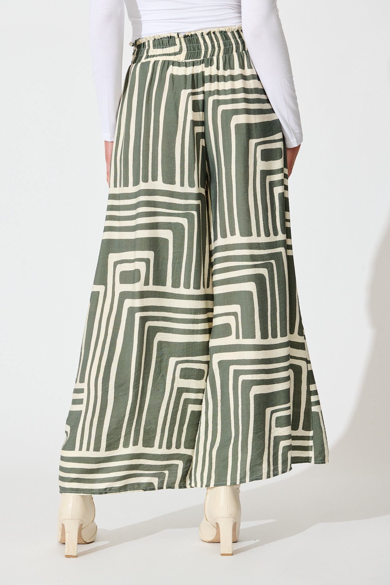 Goldie Pant in Cream and Green Geometric Print