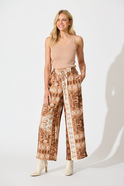 Danbury Pant in Brown and White Print