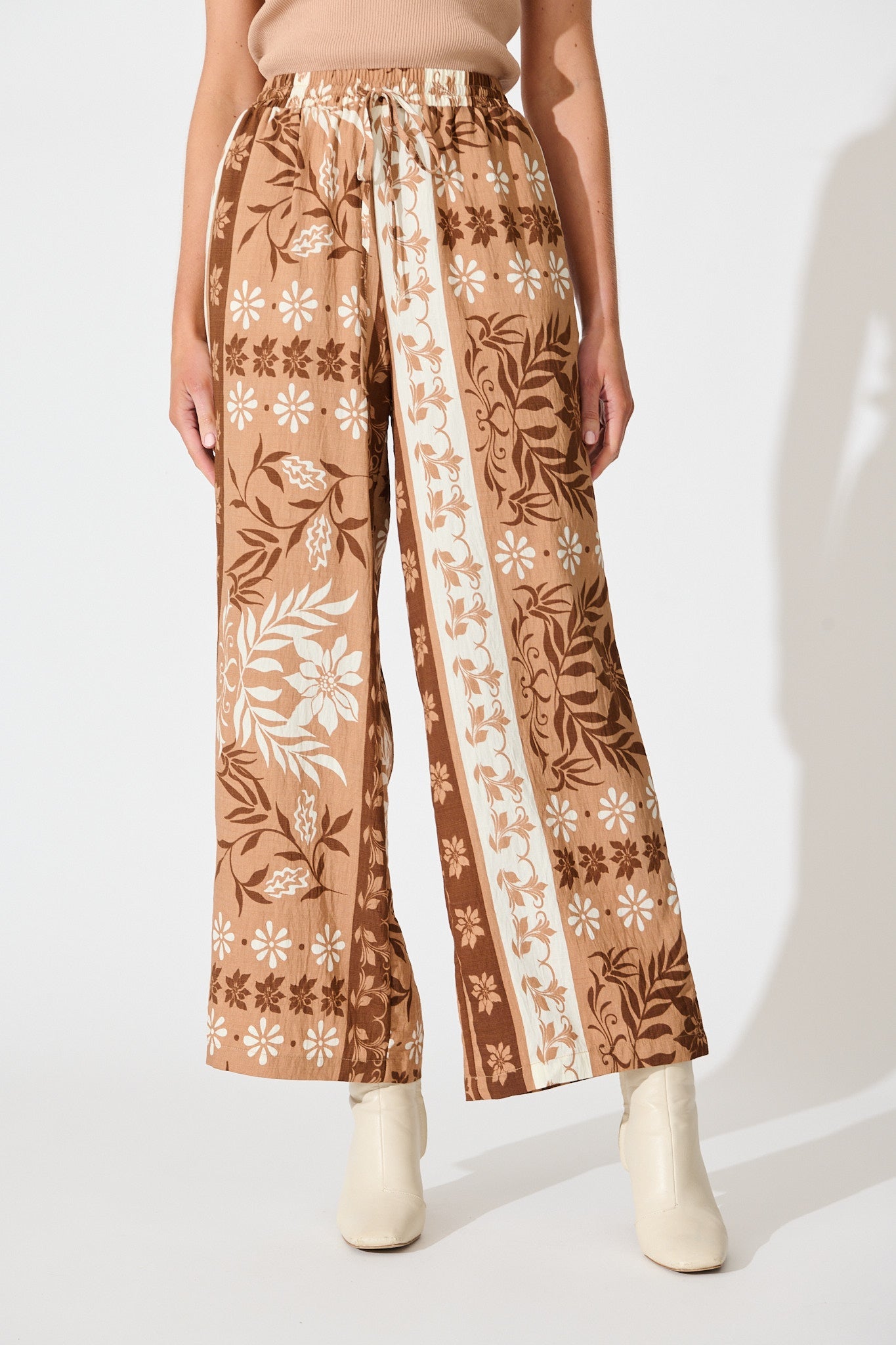 Danbury Pant in Brown and White Print