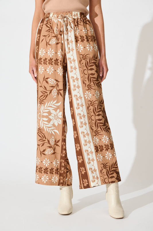 Danbury Pant in Brown and White Print