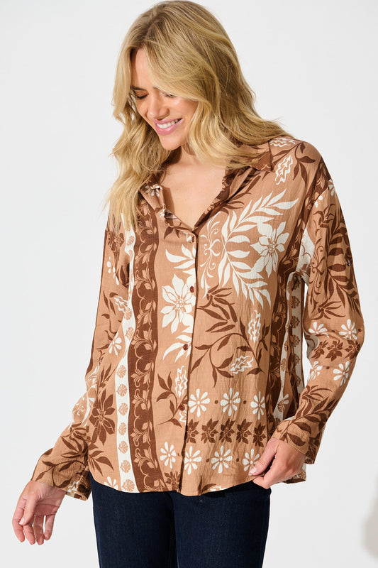 Ronika Shirt in Brown and White Print