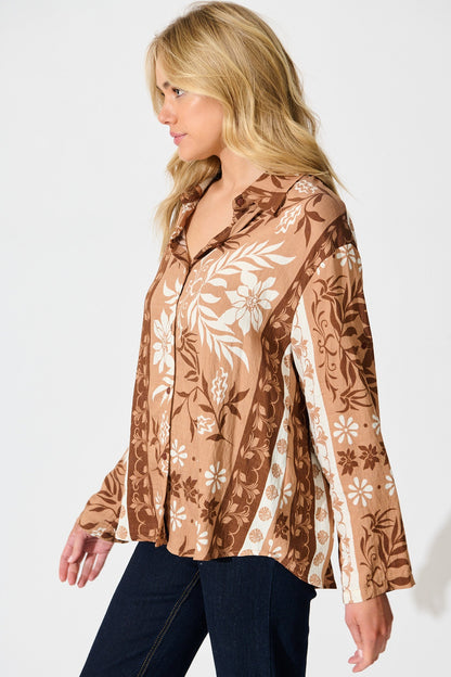 Ronika Shirt in Brown and White Print