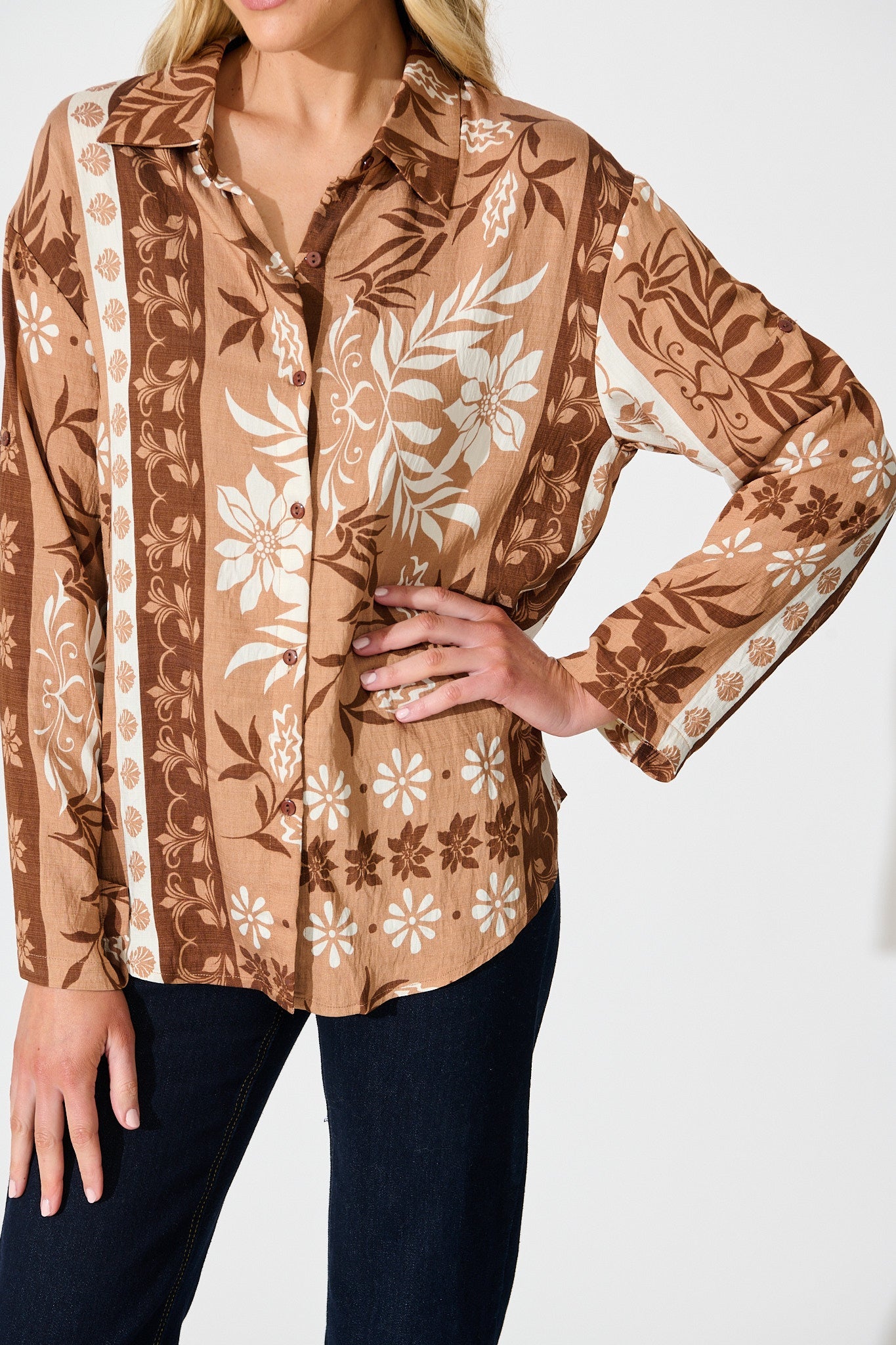 Ronika Shirt in Brown and White Print