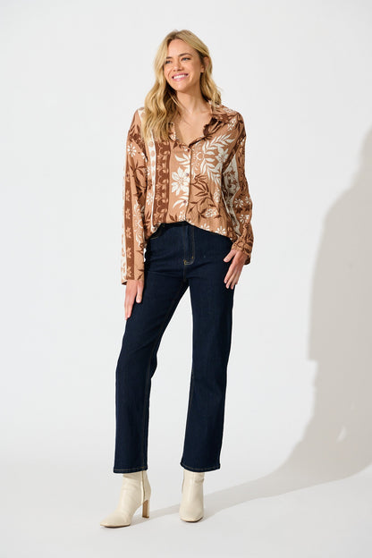 Ronika Shirt in Brown and White Print