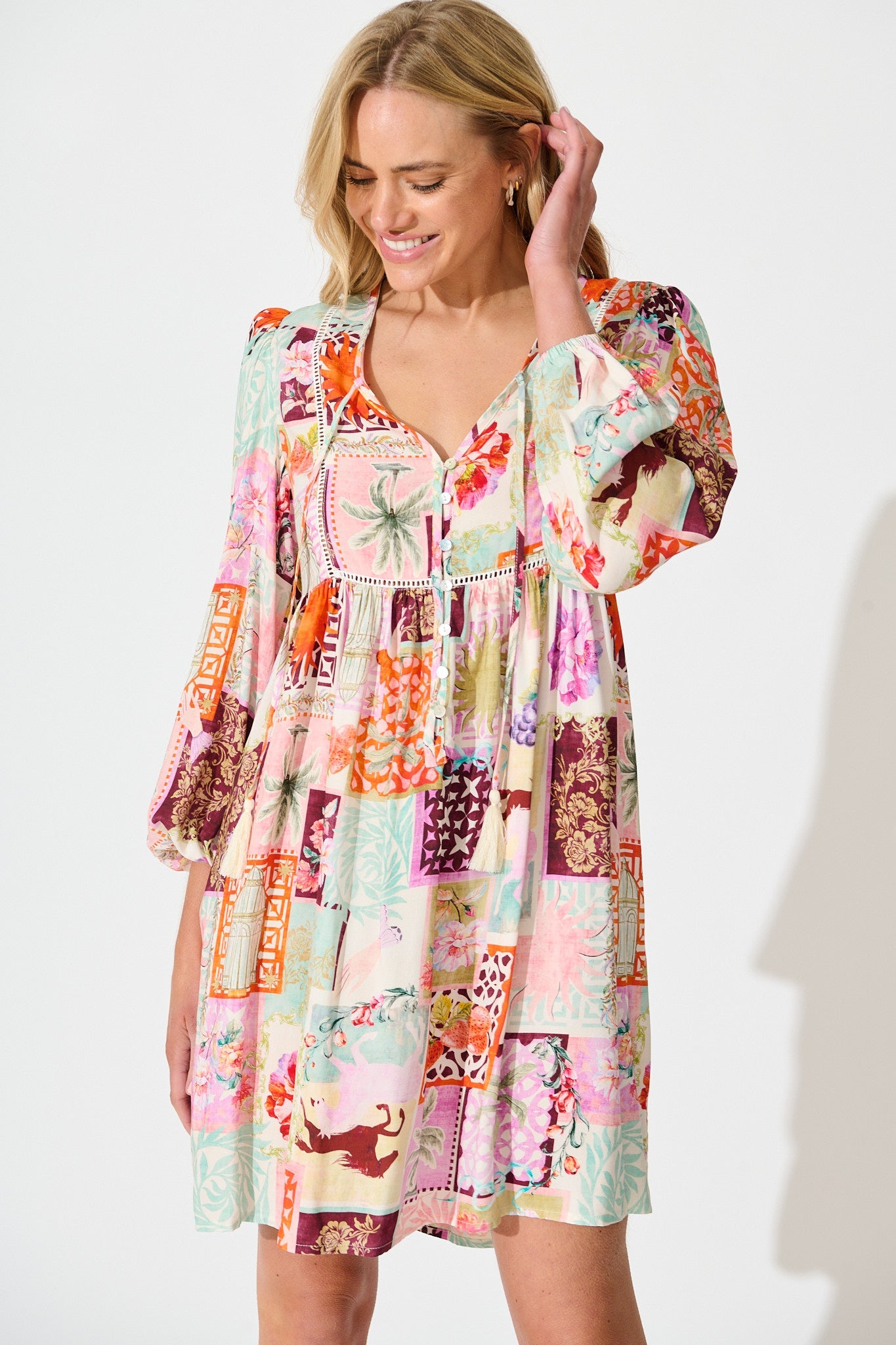 Knightley Smock Dress in Multi Conversational Print
