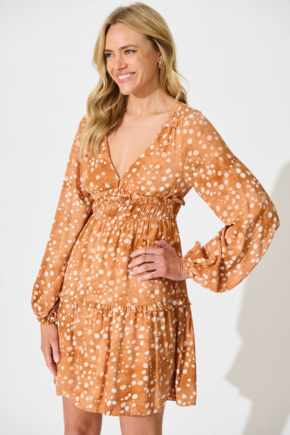Trixie Dress in Tan with Cream Spot