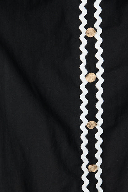 Desire Maxi Skirt in Black with White Ric Rac Trim Cotton