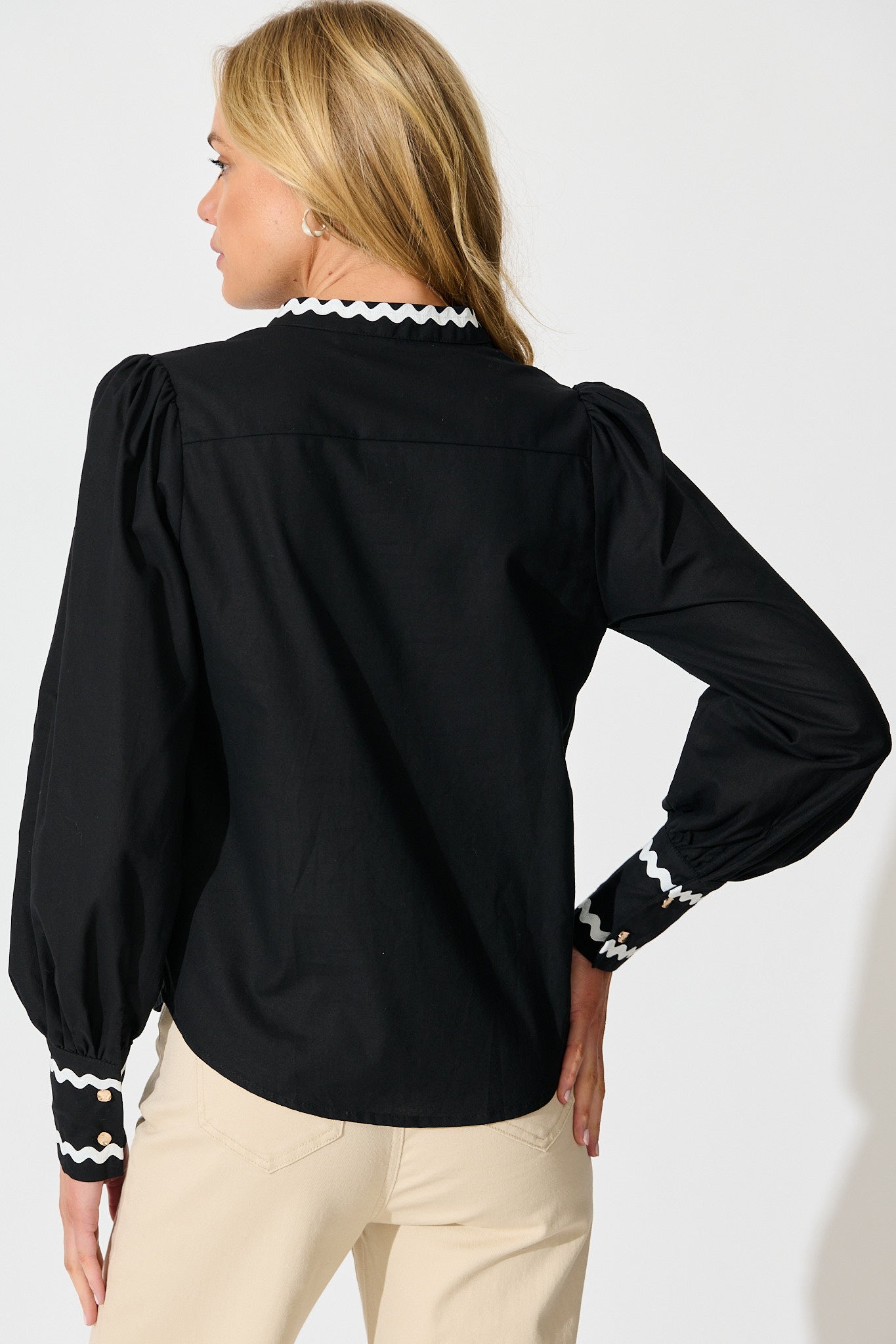 Ricki Top in Black with White Ric Rac Trim Cotton
