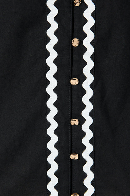 Ricki Top in Black with White Ric Rac Trim Cotton