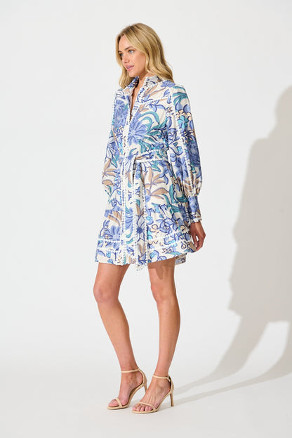Liberty Dress in Blue Floral with Contrast Trim