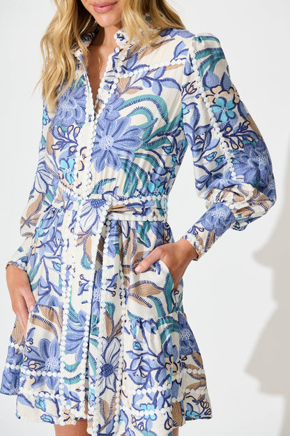 Liberty Dress in Blue Floral with Contrast Trim