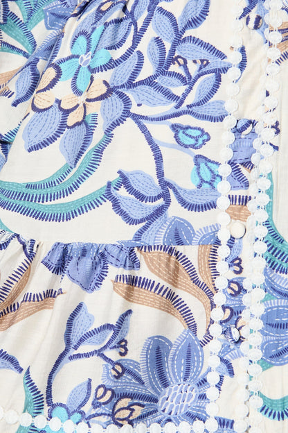 Liberty Dress in Blue Floral with Contrast Trim