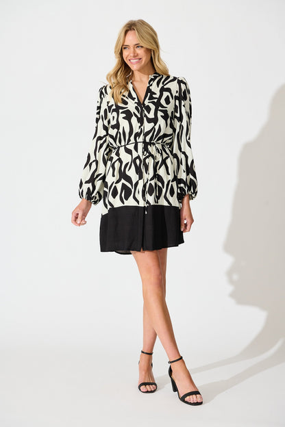 Paxton Dress in Cream and Black Print