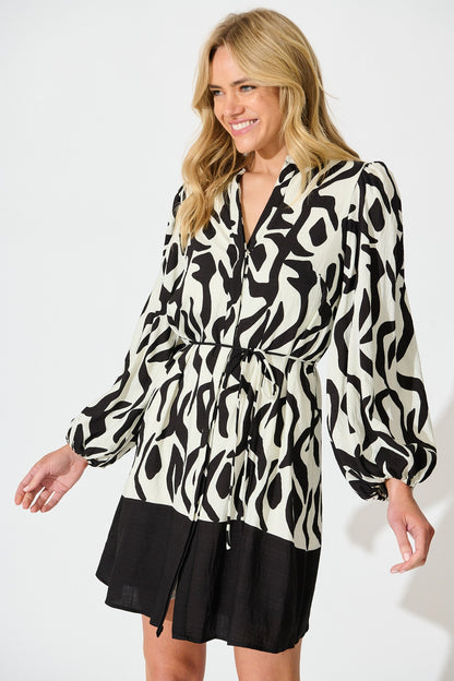 Paxton Dress in Cream and Black Print