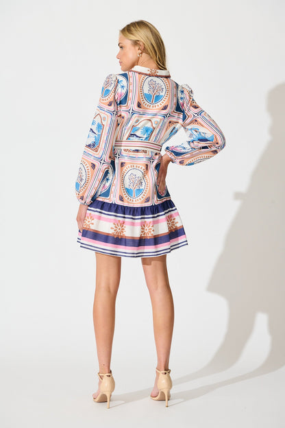 Haisley Shirt Dress in Multi Tile Print Linen Blend