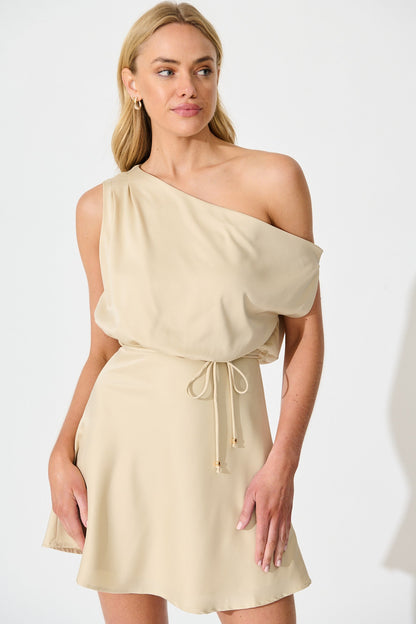 Marlow Dress in Beige Satin