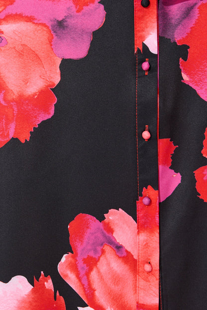 Gabi Maxi Shirt Dress In Black with Berry Watercolour Floral