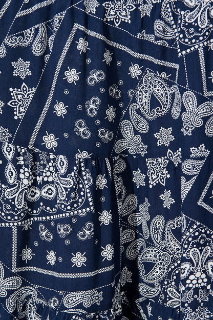 Stasia Maxi Dress in Navy with White Print