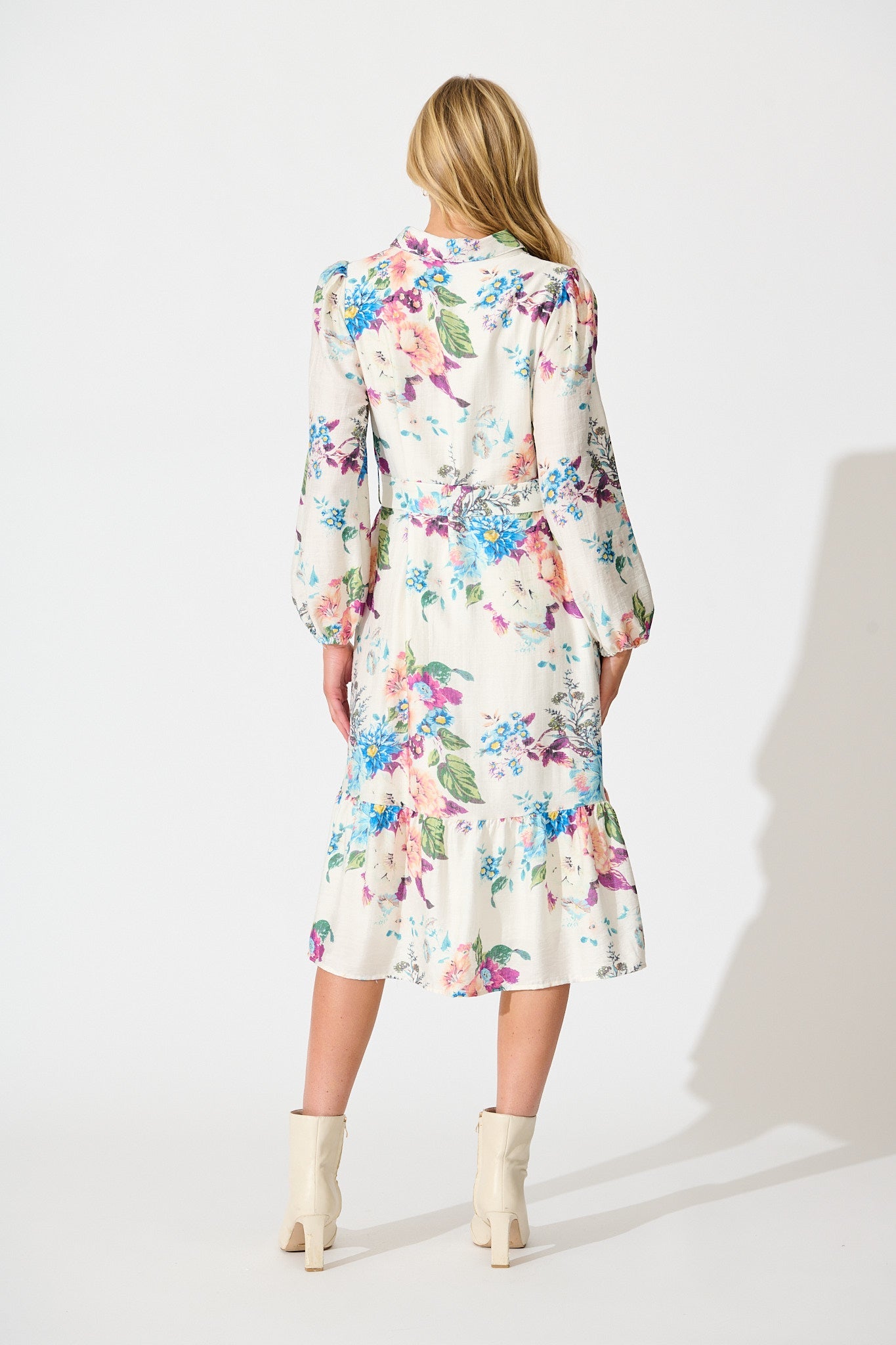 In Her Eyes Midi Shirt Dress in Cream with Multi Floral