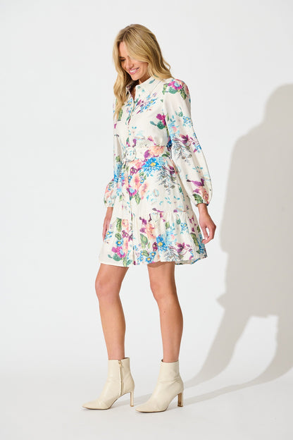 Sunset Whisper Dress in Cream with Multi Floral