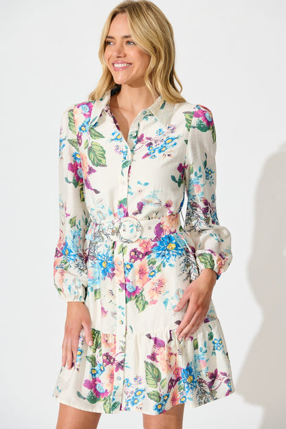 Sunset Whisper Dress in Cream with Multi Floral