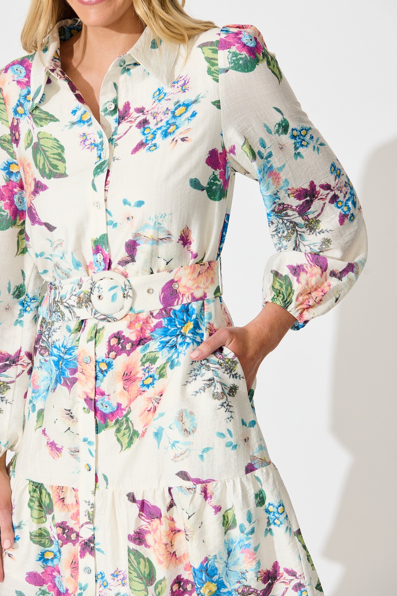 Sunset Whisper Dress in Cream with Multi Floral