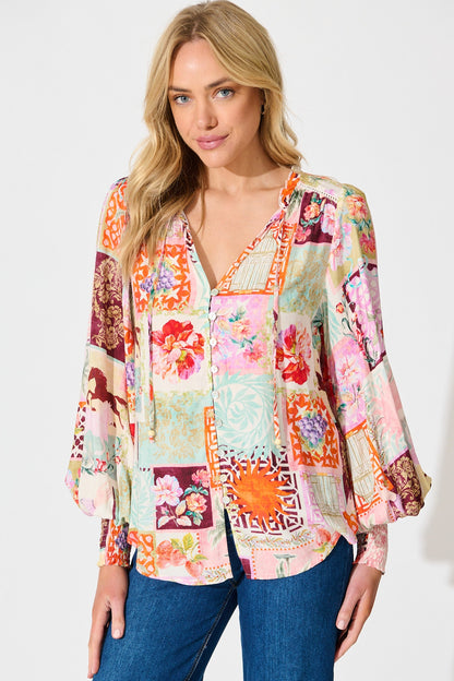 Solara Top in Multi Conversational Print