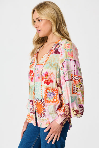 Solara Top in Multi Conversational Print