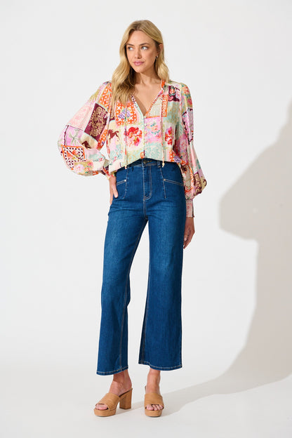 Solara Top in Multi Conversational Print