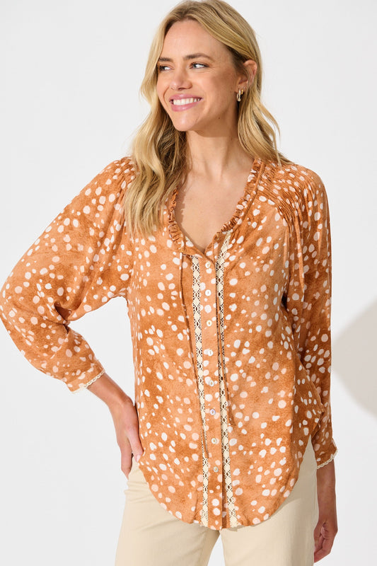 Josie Top in Tan with Cream Spot
