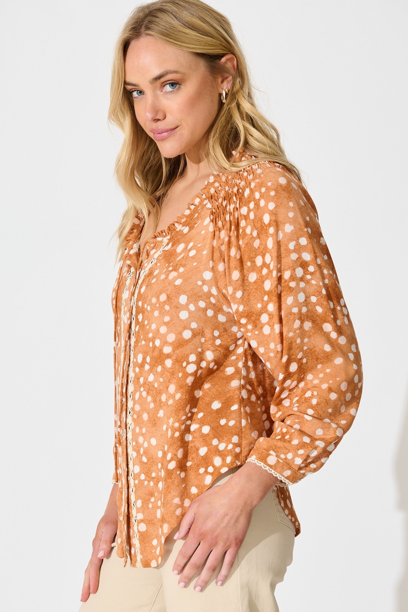 Josie Top in Tan with Cream Spot