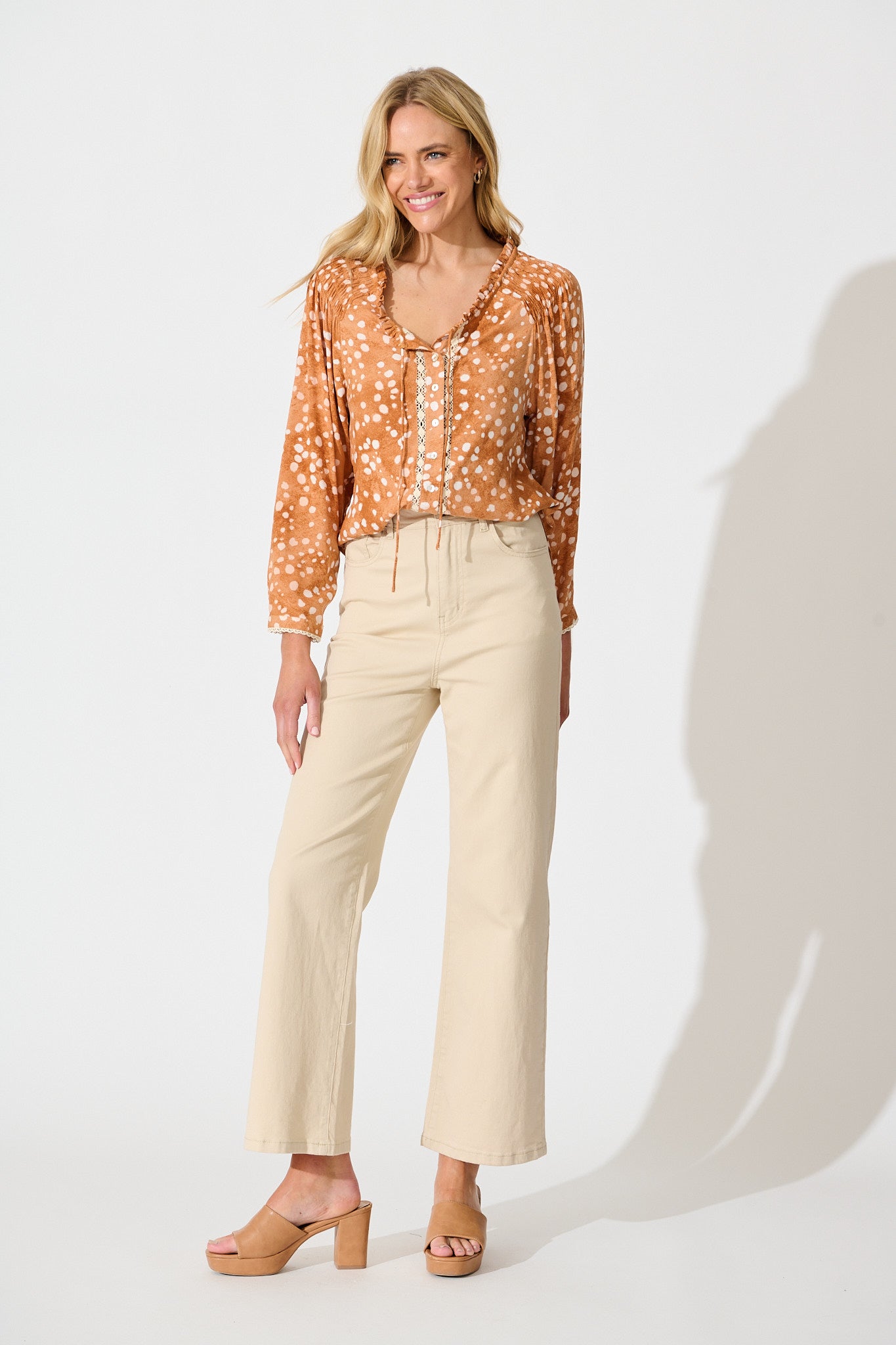 Josie Top in Tan with Cream Spot