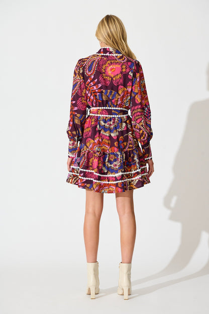 Liberty Dress in Multi Wine Floral with Contrast Trim