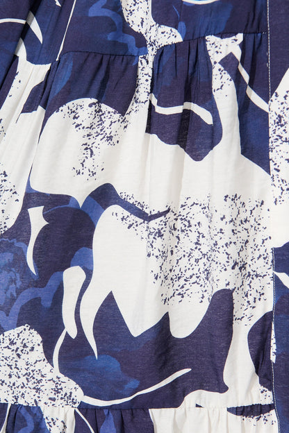 Prestige Midi Dress in White and Navy Print