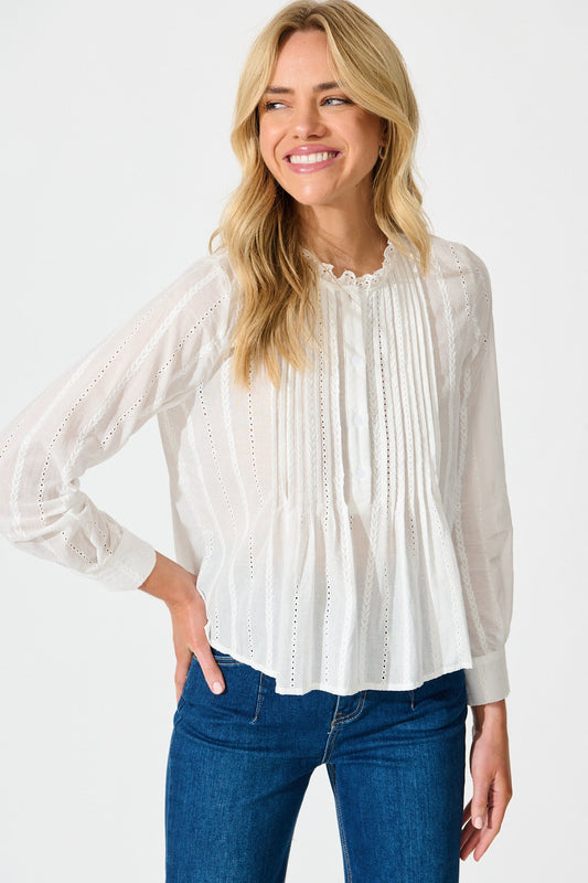 Adora Top in White Embroidery Cotton