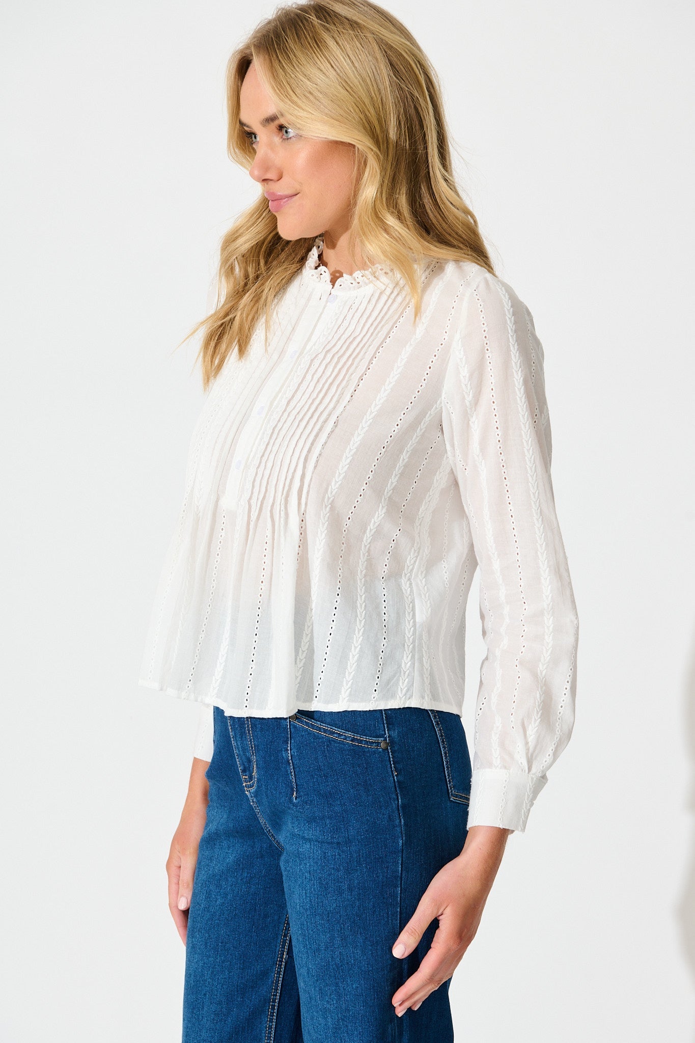 Adora Top in White Embroidery Cotton