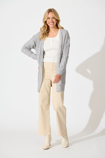 Okina Knit Cardigan In Grey Marle Wool Blend
