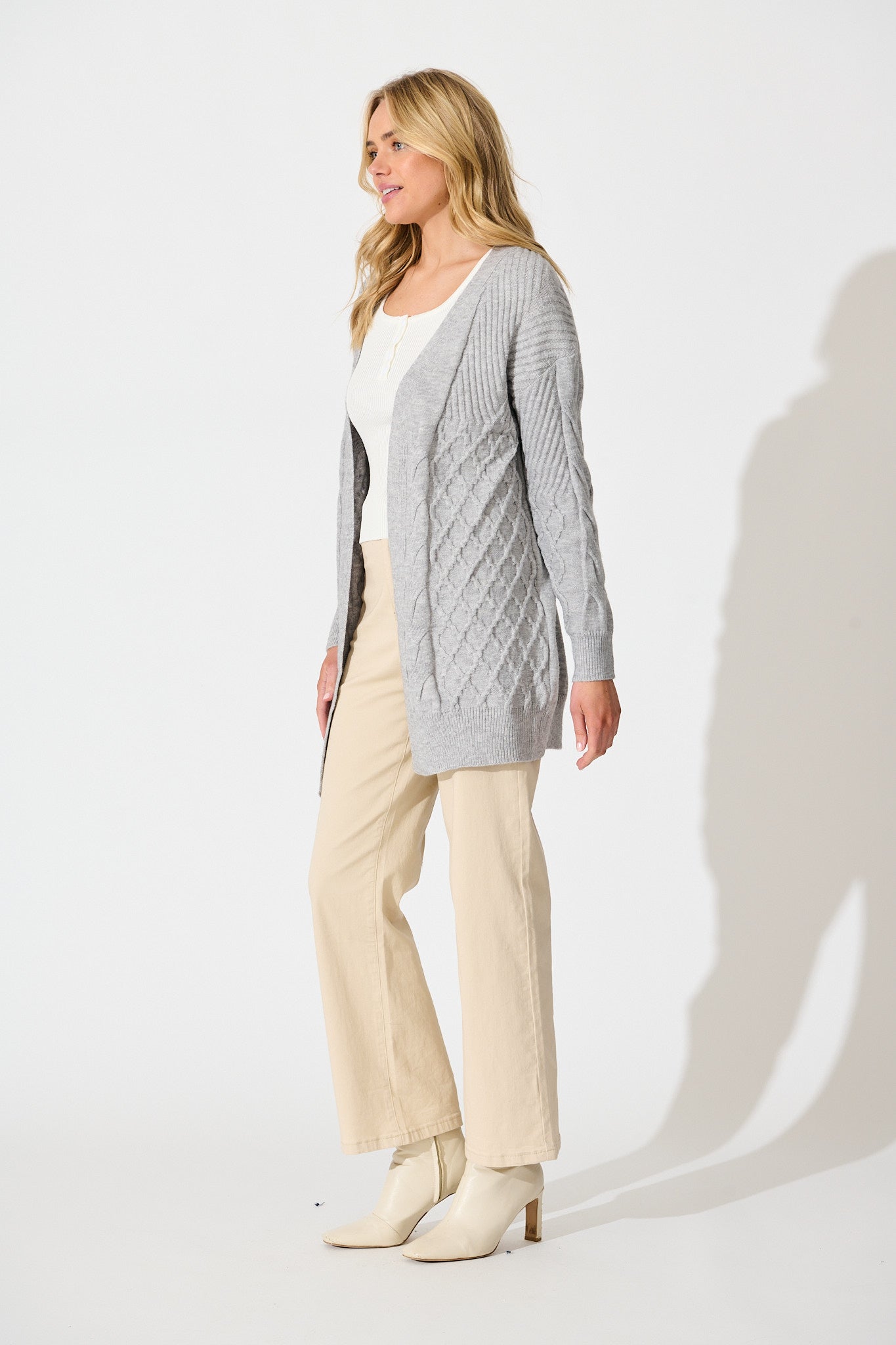 Okina Knit Cardigan In Grey Marle Wool Blend