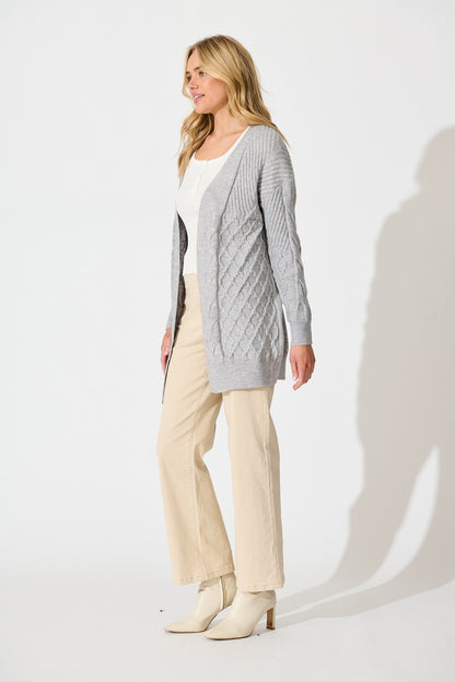 Okina Knit Cardigan In Grey Marle Wool Blend