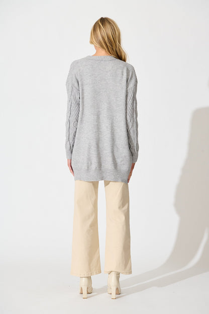 Okina Knit Cardigan In Grey Marle Wool Blend