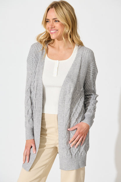 Okina Knit Cardigan In Grey Marle Wool Blend