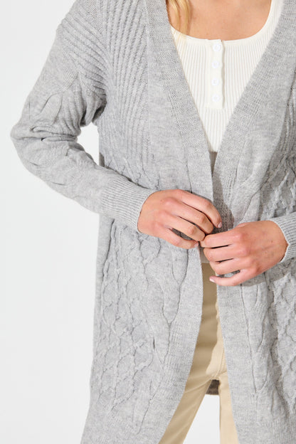 Okina Knit Cardigan In Grey Marle Wool Blend