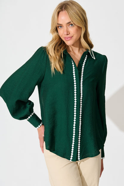 Lynelle Shirt in Emerald with White Contrast