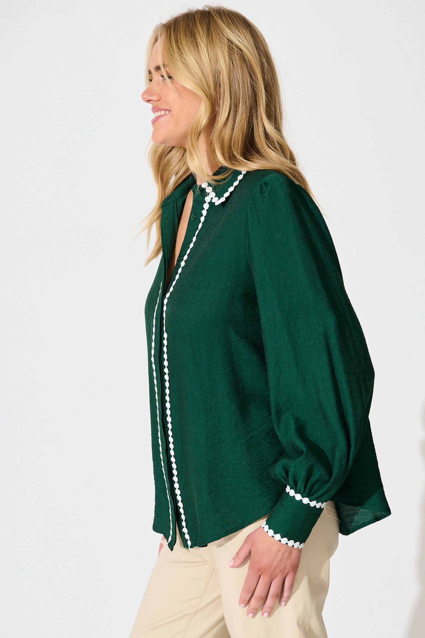 Lynelle Shirt in Emerald with White Contrast