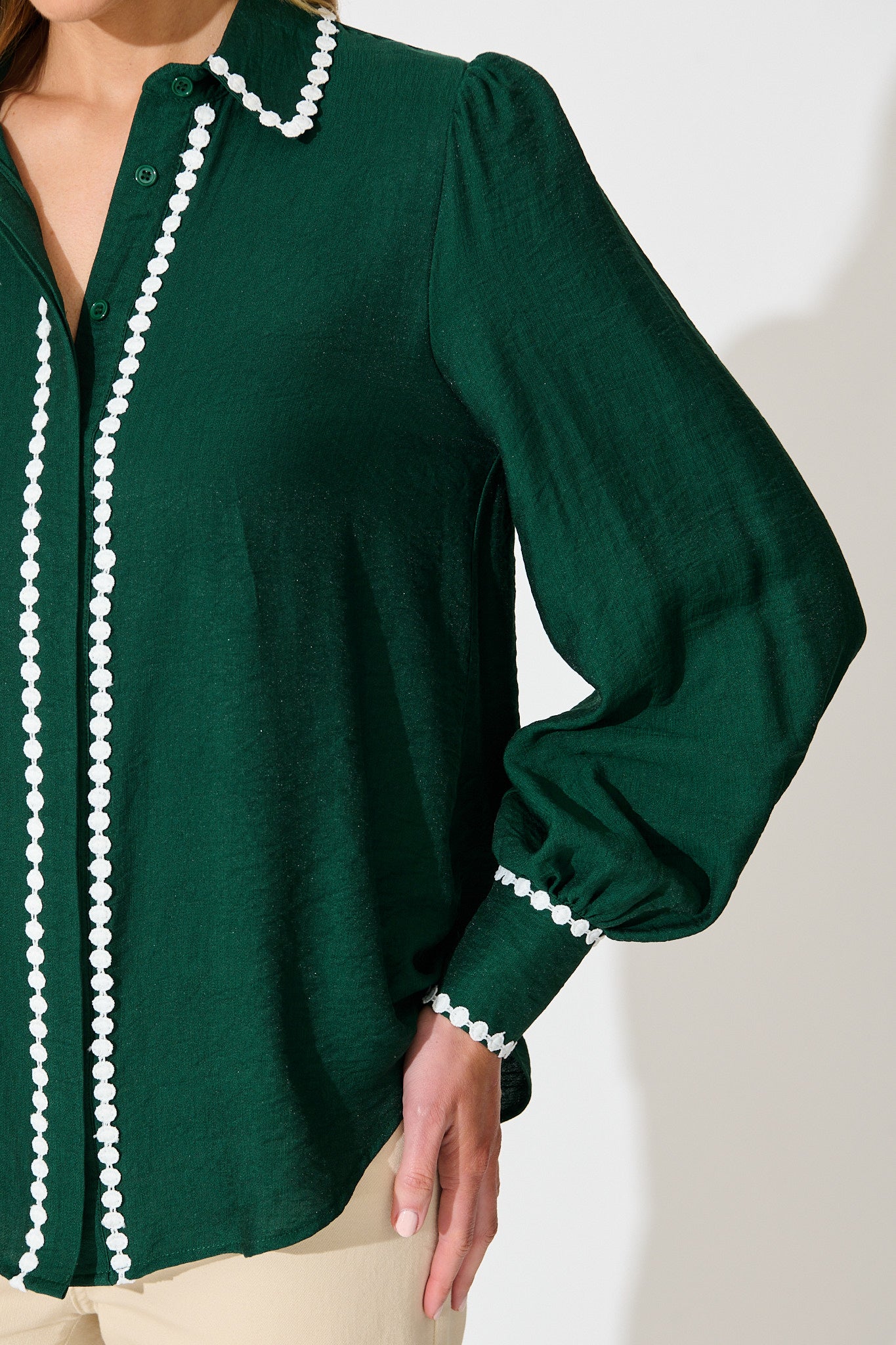 Lynelle Shirt in Emerald with White Contrast