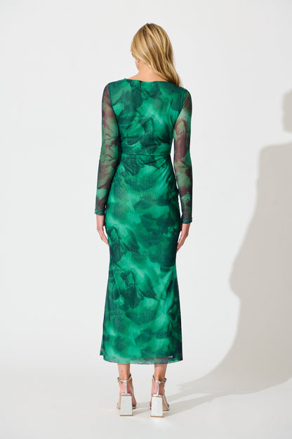 Karlene Maxi Dress in Green Abstract Print